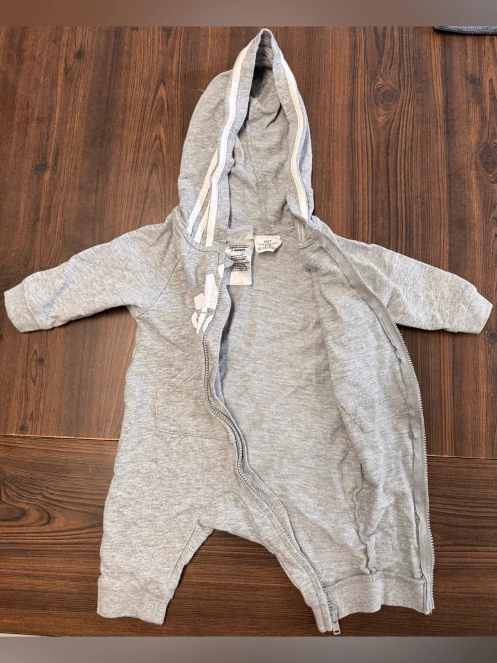 Infant adidas Grey Hooded Baby One-Piece - Picture 2 of 4